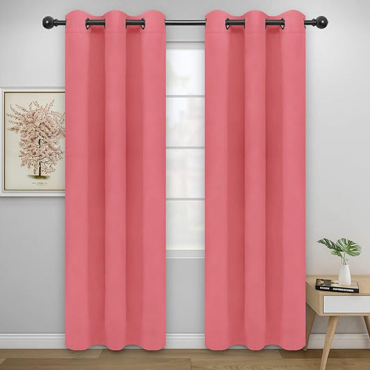 Easy-Going Blackout Curtains for Bedroom, Solid Thermal Insulated Grommet and Noise Reduction Window Drapes, Room Darkening Curtains for Living Room, 2 Panels(46x84 in, Pink)
