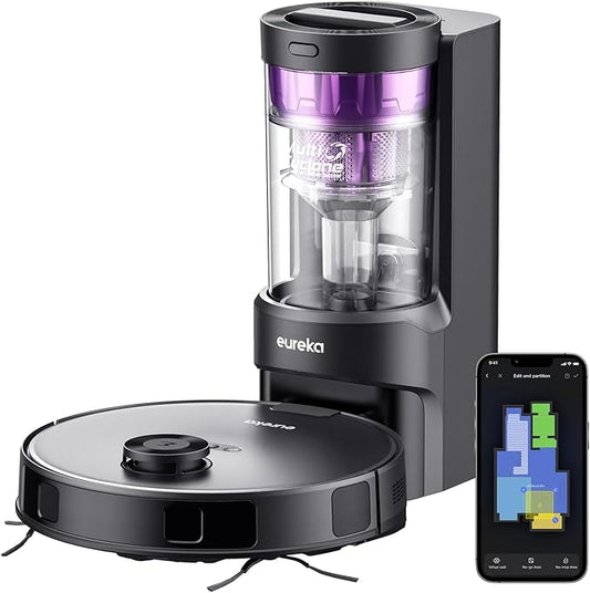 Eureka Robot Vacuum with Bagless Self Emptying Station, Robotic Vacuum Cleaner, 45-Day Capacity, 3000Pa Suction, LiDAR Navigation, NER E10s BK