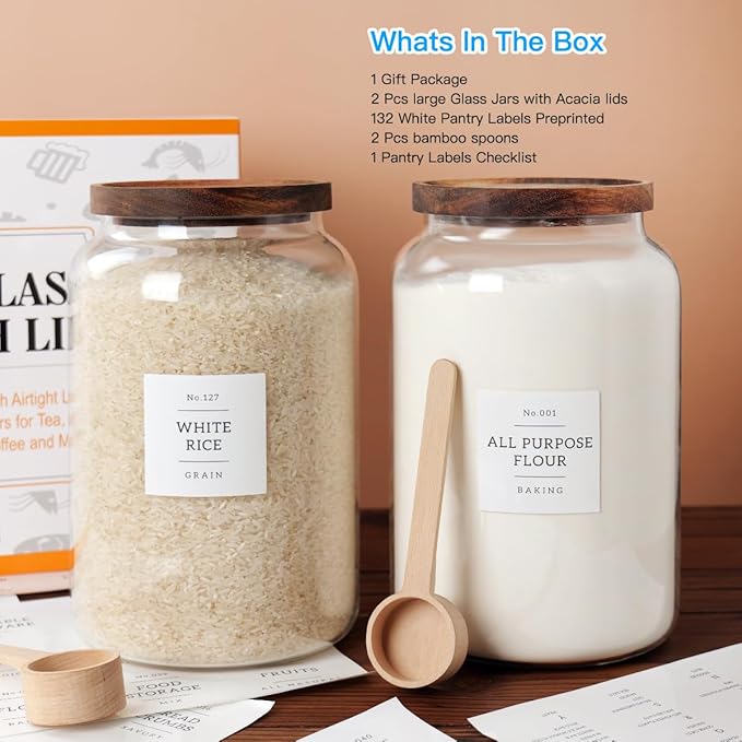 2 PCS Large Glass Jar with Airtight Lid, Glass Food Storage Jars for Tea,Spice,Cereal, Egg,Flour,Coffee and More(1 gallon/4000 ml)