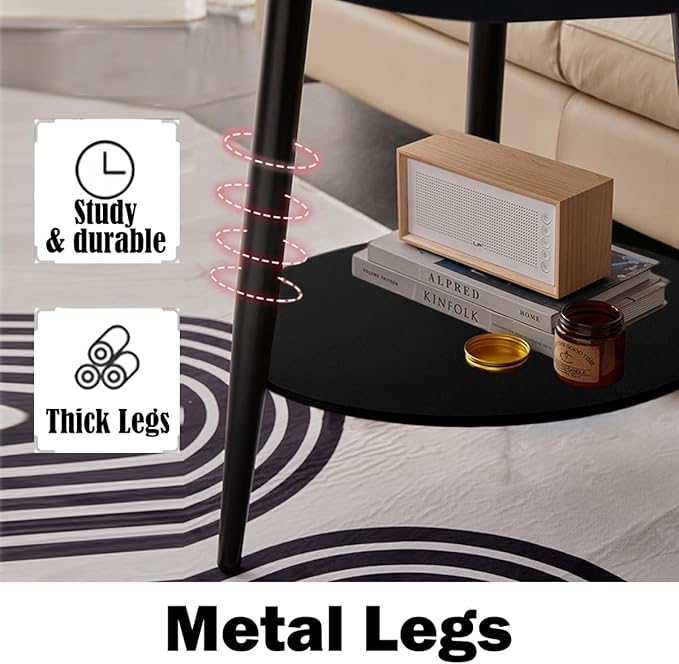 Small Round Side Table, 2-Tier Mid Century Modern Side Table, Round End Table Small Side Table for Living Room, Metal Frames, Black