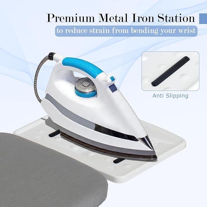 Ironing Board 48" X 13" with Safety Iron Rest Height Adjustable Iron Table Features Reinforced Steel Legs, Heat Resistant Cover, Grey