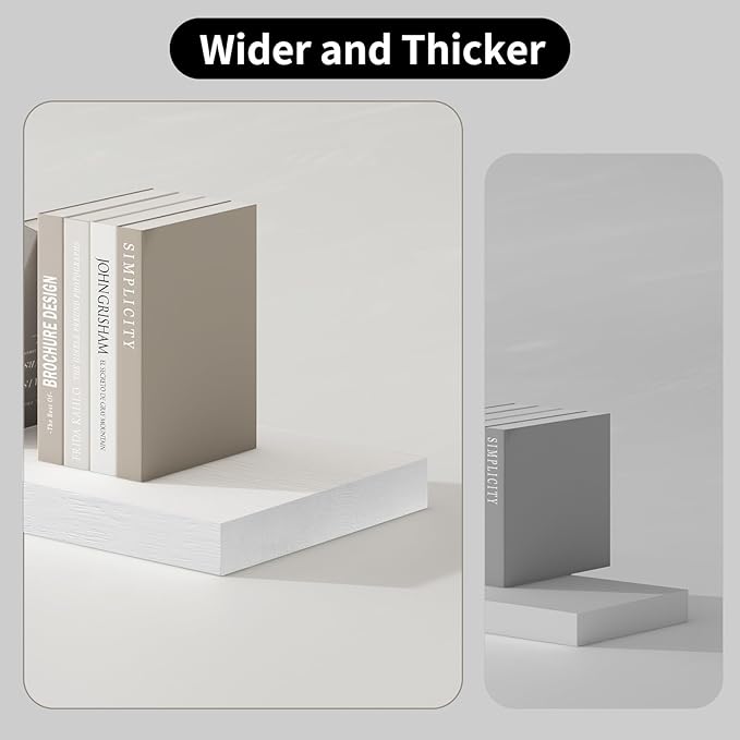 SAUMONIERES Floating Shelves 8 Inch Deep Solid Wood Wide Wall Shelf Set of 1 Wall Mounted for Bedroom Bathroom Living Room Kitchen, 48 Inch White