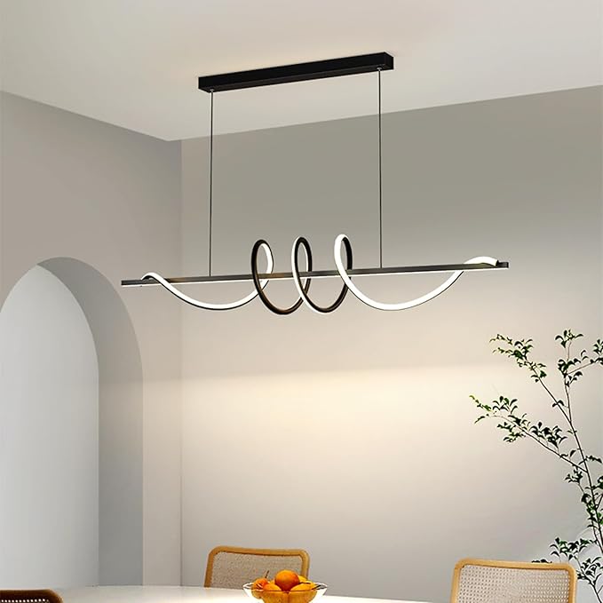 JAYMP Dining Room LED Chandelier 56W Dimmable Kitchen Island Light Modern Pendant Light Geometric Design Hanging Light Fixture Black 39 Inches