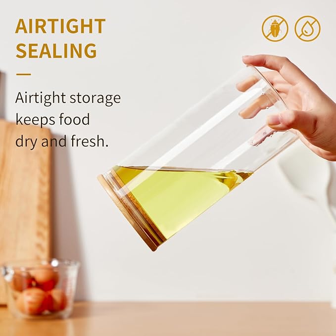 Square Glass Food Storage Jars with Lids[Set of 5], Perfect for Pasta, Cookies, Nuts, Coffee, Cereal, Flour,Organize Your Kitchen and Pantry with these BPA-Free Glass Jars with Canisters