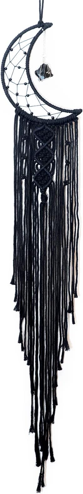 MOONFLY Black Moon Dream Catcher with Handmade Crystal Stone Design Woven Cotton Dream Catchers Boho Macrame Wall Hanging Home Decoration Ornament Craft Gift (Black Crystal Stone Moon)