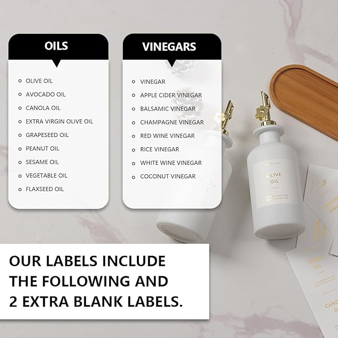 HOMCDALY Olive Oil Dispenser for Kitchen, 11.8oz Glass kitchen Dispenser Bottle, Gold Oil&Vinegar Cruet Set, Leakproof Oil Containers for Cooking| Set of 2 (11.8oz – Gold)