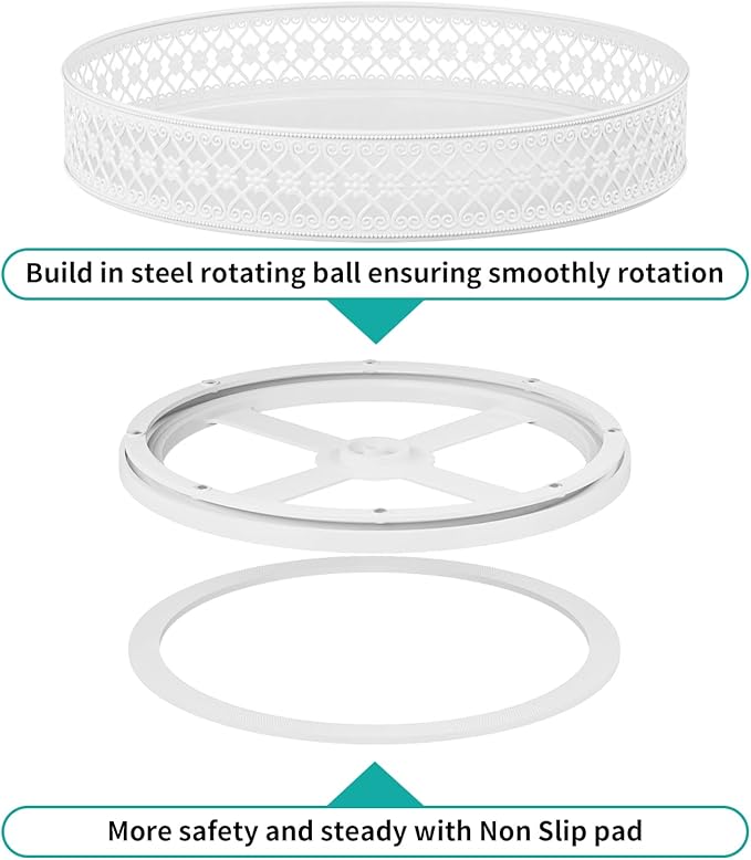 Ovicar Lazy Susan Organizer Turntable - 11 inch Rotating Spice Rack Metal Lazy Susan for Cabinet Pantry Kitchen Countertop Dining Table Cupboard Bathroom Refrigerator Vanity (11 inch White)