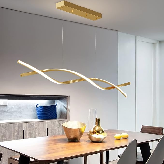Modern Ceiling Pendant Light, with Remote Control Dimmable 3 Color Mode & Brightness Ceiling Lamp, Anti-Flicker Dining Light Fixture for Kitchen, Dining Room (Gold)