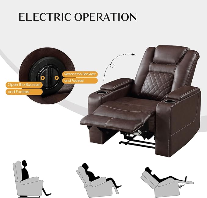 CANMOV Electric Power Recliner Chair Set of 2, Breathable Leather Home Theater Seating with Hidden Arm Storage, Power Recliner Chair for Living Room with USB Ports and Cup Holders,Red Brown