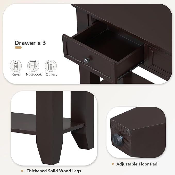 Farmhouse Modern Console Table 55.4-Inch Entryway Sofa Table with Drawers & Storage Shelf for Living Room Hallway Entrance, Dark Coffee