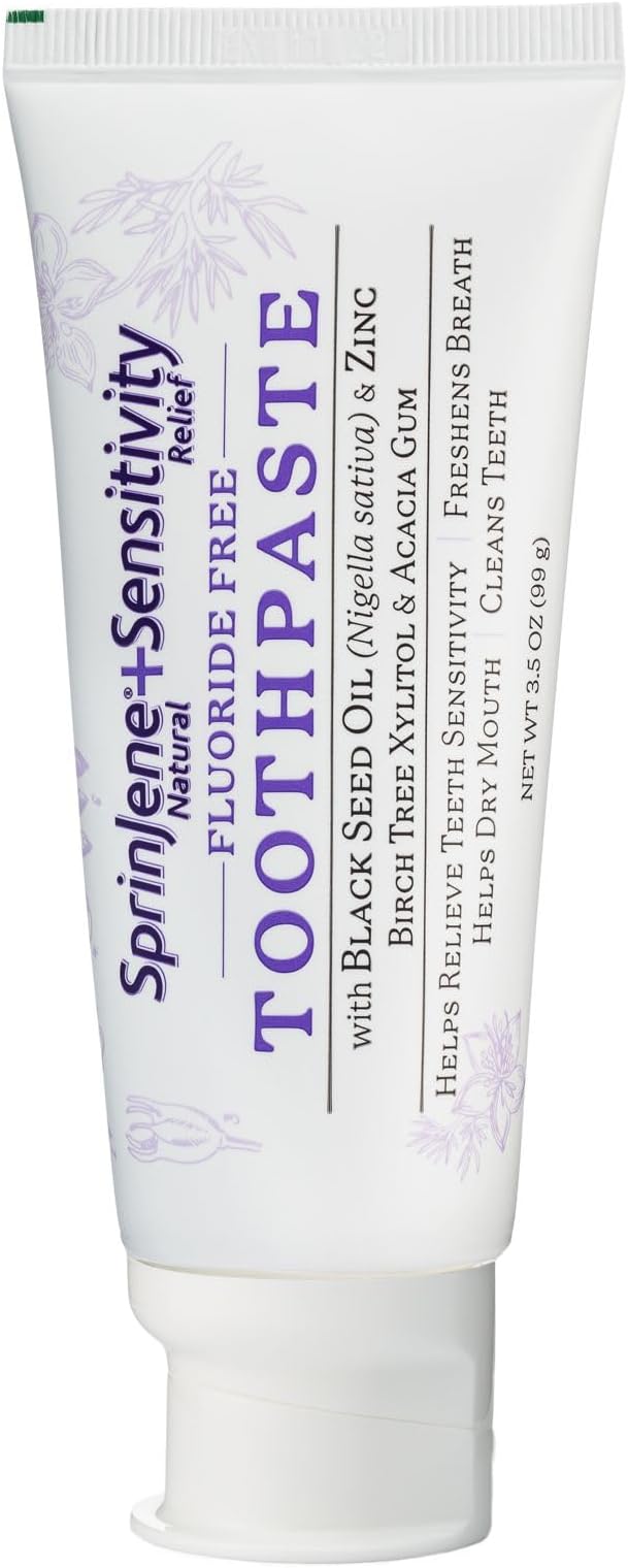 SprinJene Fluoride Free Toothpaste for Sensitive Teeth & Gum Fresh Breath Helps Dry Mouth Natural Non Fluoride Toothpaste for Adult SLS Free, Toxic Preservative Free with Black Seed Oil & Zinc 1 Pack