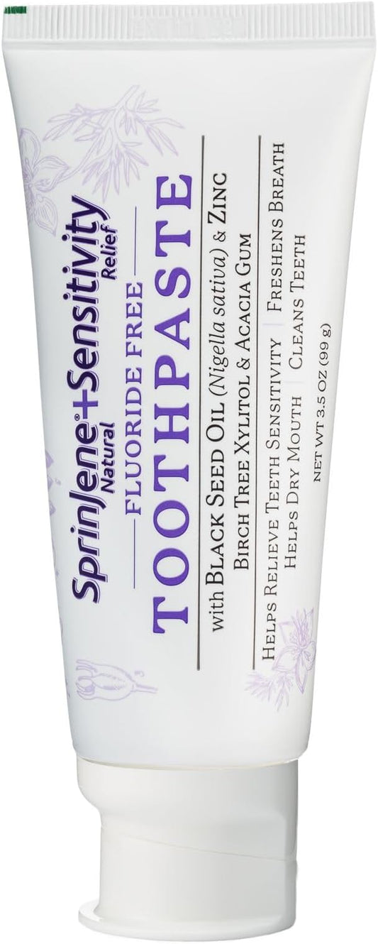 SprinJene Fluoride Free Toothpaste for Sensitive Teeth & Gum Fresh Breath Helps Dry Mouth Natural Non Fluoride Toothpaste for Adult SLS Free, Toxic Preservative Free with Black Seed Oil & Zinc 1 Pack