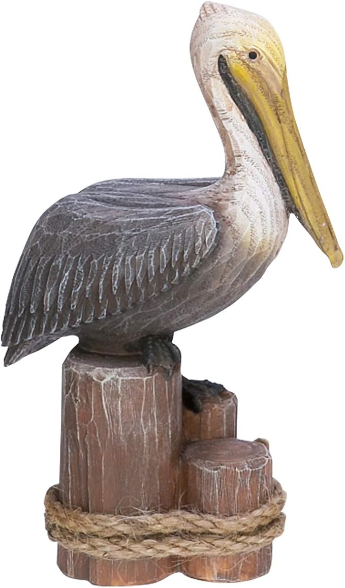 Beachcombers 6.25" Pelican On Triple Piling Wooden Decor Coastal Bird Ocean Sea Beach Home House Summer Table Counter Kitchen Figurine Decoration Brown