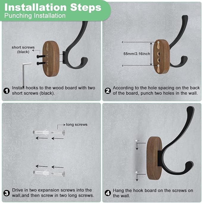 Wall Hooks for Hanging Coats - 4 Pack Coat Hooks Wall Mounted, Wood Coat Hooks for Wall, Bussdis Single Metal Hooks for Hanging Hats, Keys, Towel, Robe, Purse, Jackets, Decorative Livingroom, Bathroom