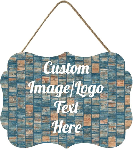 Personalized Wooden Welcome Sign for Front Door & Home - Customized Image/Text Hanging Sign Farmhouse Decor, 11.2 * 8 Inch