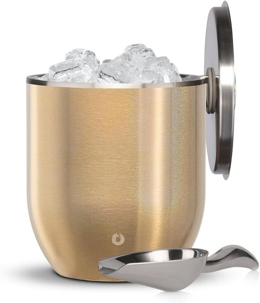 SNOWFOX Plus, Premium Vacuum Insulated Stainless Steel Ice Bucket with Lid/Scoop,Home Bar Accessories,Elegant Bartending Ice Buckets for Parties,Beautiful Outdoor Supplies,3L,Shimmer Gold