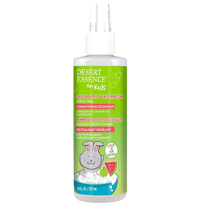 Desert Essence Kids Conditioing Detangler Spray 8.0 fl oz - Vegan, Gluten-Free. Cruelty-Free - Leaves hair smooth, shiny and easy to comb through - Gentle Formula