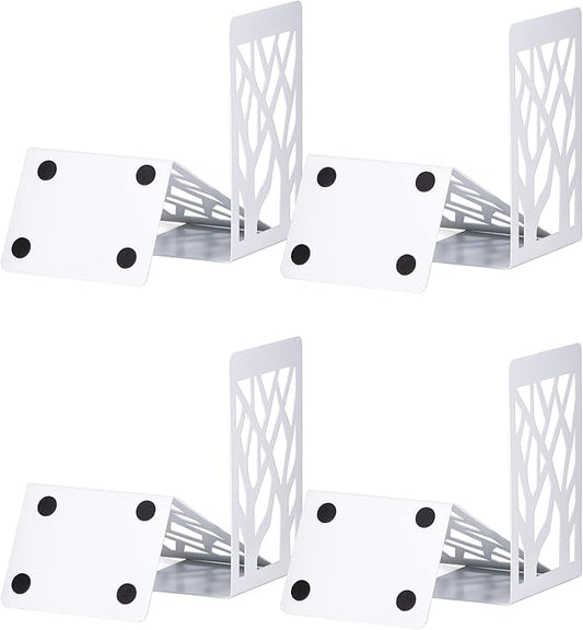 Book Ends, Bookends, Bookends for Shelves, Bookend, Book Ends for Heavy Books, White Metal Book Shelf Holder Home Decorative, Book Stoppers for Shelves, Bookend Supports 4 Pair