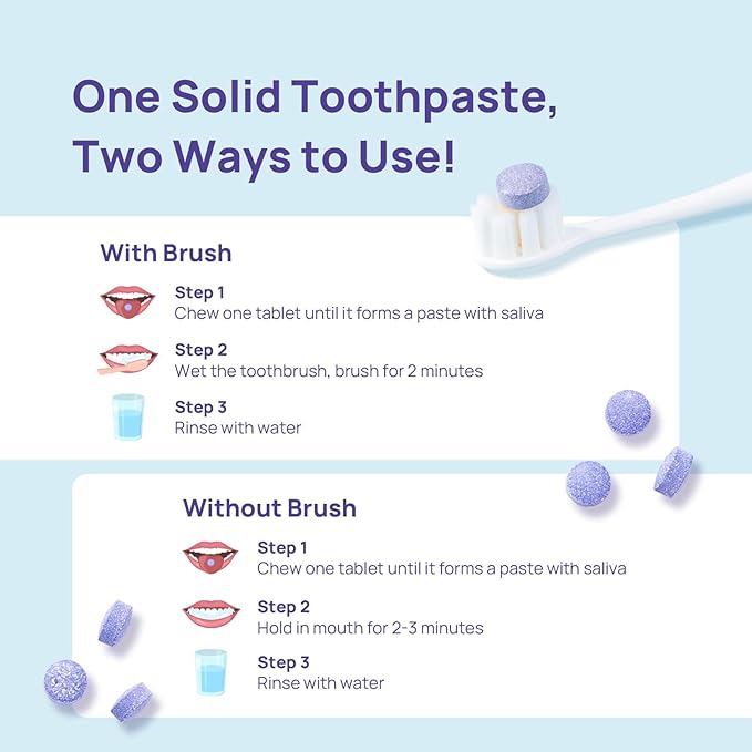 Whitebite Pro Color Correcting Toothpaste Tablets with Nano Hydroxyapatite | Fresh Breath & Natural Whitening | Travel-Friendly Toothpaste & Mouthwash | Fluoride and Plastic-Free (Peppermint)