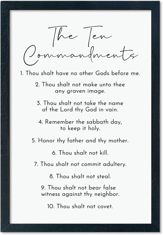 LuZhiQiang The Ten Commandments Wall Art Decor 16"×11" Bible Verse 10 Commandments Sign Motivational Positive Quotes Wood Framed Wall Hanging (Black)