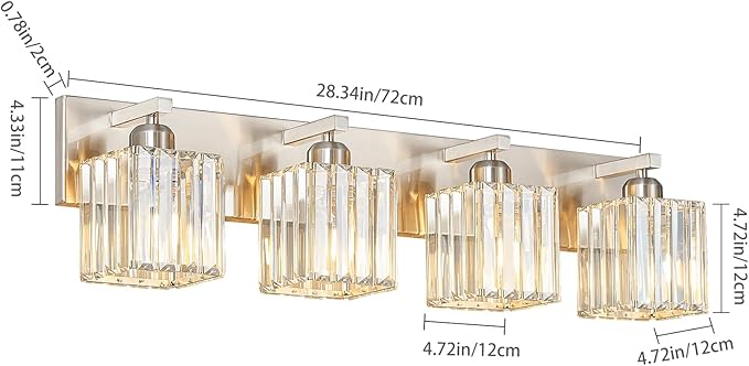 Modern Vanity Light 4-Lights Brushed Nickel Vanity Light Crystal Bathroom Wall Light Bathroom Light Fixtures