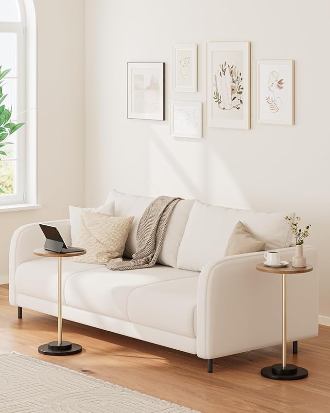 Masupu Drink Table, Round Side Table for Small Spaces, Pedestal Small End Table with Metal Base, for Living Room, Bedroom, Bathroom, Rustic Brown