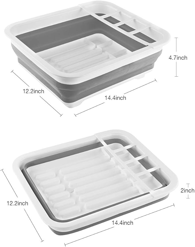 THANSTAR Collapsible Dish Drying Rack Portable Dinnerware Drainer Organizer for Kitchen RV Campers Travel Trailer Space Saving Kitchen Storage Tray