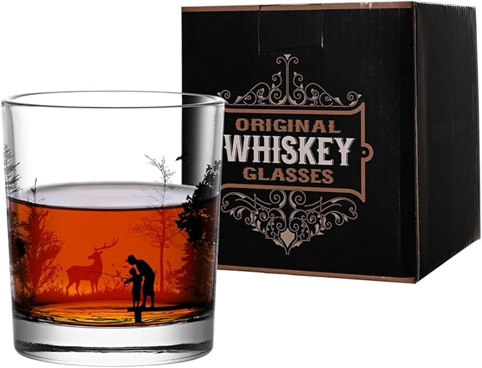 Old Fashioned Whiskey Glasses, Stemless Wine Glasses with Gift Box, 10Oz Rocks Glass for Scotch Cocktail Bourbon Vodka Liquor, Unique Gifts for Dad, Husband, Father's Day, Anniversary
