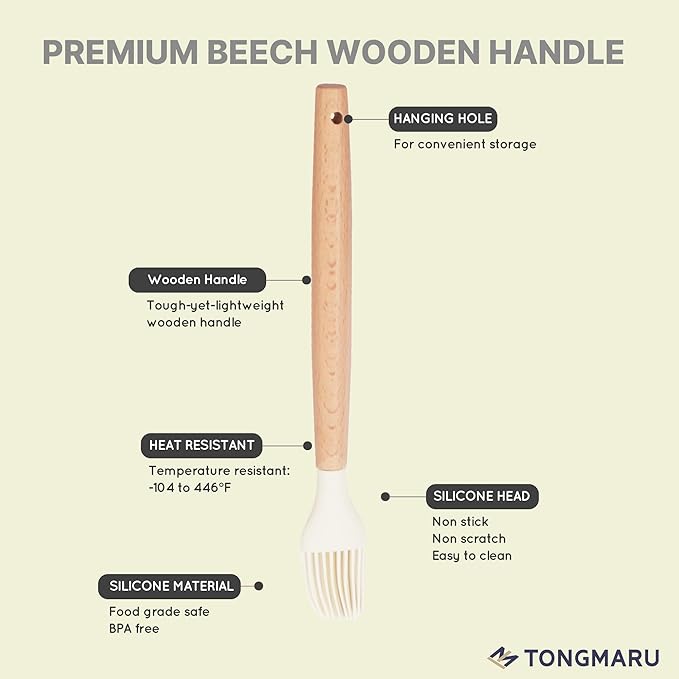 Silicone Cooking Utensils Set, Premium Beech Wood Handle Kitchen Gadgets Utensil Set, Non-Stick Kitchen Utensils Spatula, Tongs, Turner, Whisk, Brush, Spoon, BPA FREE, 446°F Resistant (White)