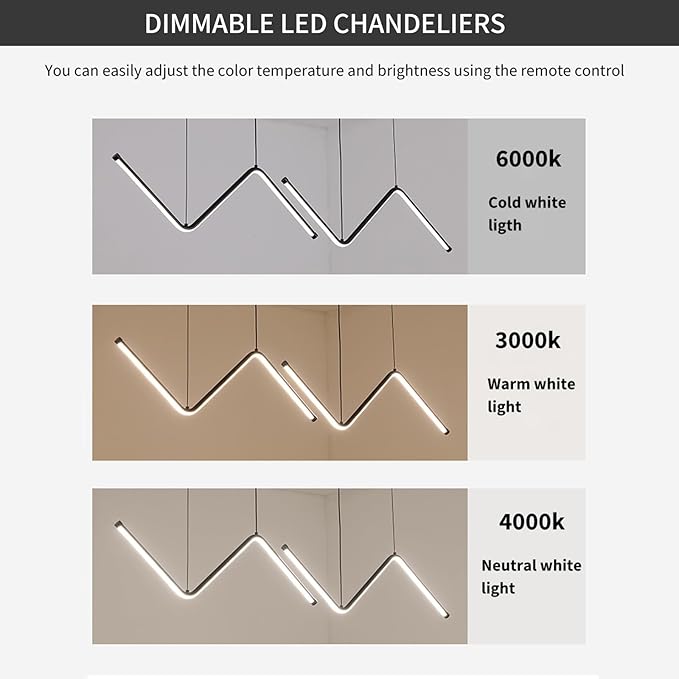 JAYMP Geometric Shaped Modern Chandelier LED Dimmable Pendant Lighting for Dining Room Kitchen Island Cafe Bar Hanging Lamp (Black, 49.2 Inch)