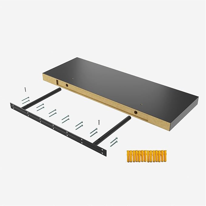 Floating Shelf, Set of 2 Wall Shelf, 24 in W x 12.75 in D x 2 in H Wooden Floating Wall Shelf with Invisible Brackets for Living Room/Bedroom/Bathroom/Kitchen Storage and Decor, Black