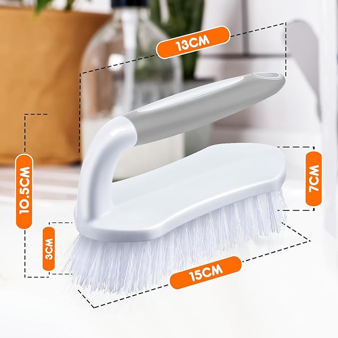 Lallisa 12 Pcs Scrub Brush for Cleaning with Handle Comfortable to Grip Heavy-Duty Flexible Stiff Bristles Scrubber Brushes Bulk for Shower Bathroom Carpet Kitchen Floor Tiles (Gray)