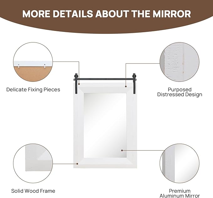 ALBAD Farmhouse Wood Framed Wall Mirror, Natural Wood and Framed Wall Mounted Bathroom Vanity Mirror for Farmhouse Decor, Vertical or Horizontal Hanging