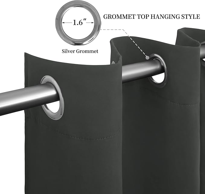Easy-Going Blackout Curtains for Bedroom, Solid Thermal Insulated Grommet and Noise Reduction Window Drapes, Room Darkening Curtains for Living Room, 2 Panels (52x108 in,Dark Gray)