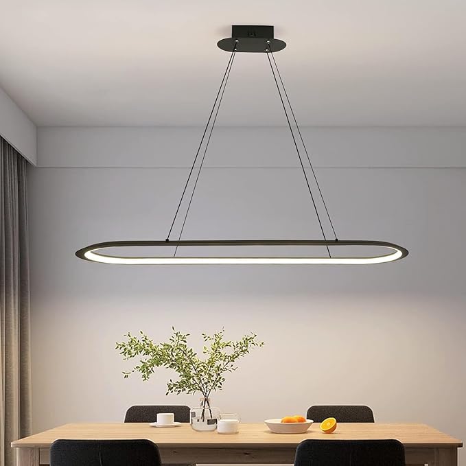 Island Lights, Linear Pendant Light LED Dimmable Hanging Light Fixture, 3000K-6500K with Remote Control,Chandeliers for Dining Room(Black,39.3IN)