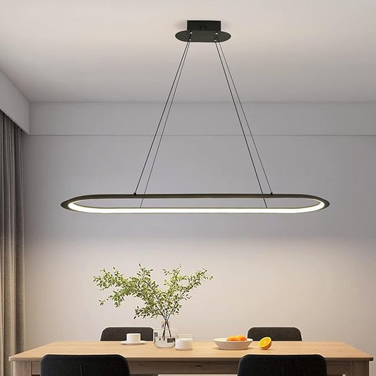 Island Lights, Linear Pendant Light LED Dimmable Hanging Light Fixture, 3000K-6500K with Remote Control,Chandeliers for Dining Room(Black,39.3IN)