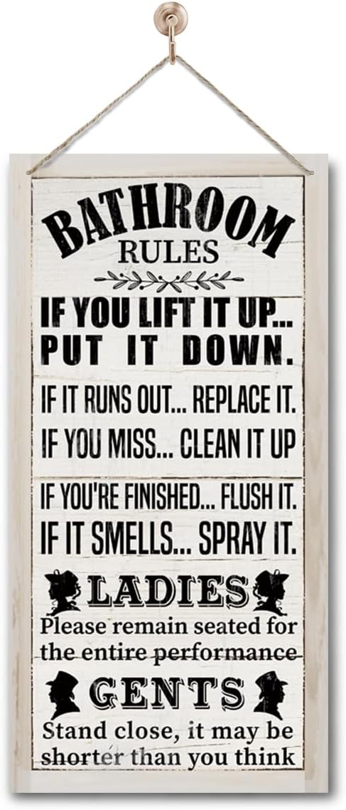 Rustic Western Bathroom Decor - Funny Wall Signs, Farmhouse Country Rules Wall Decor B1