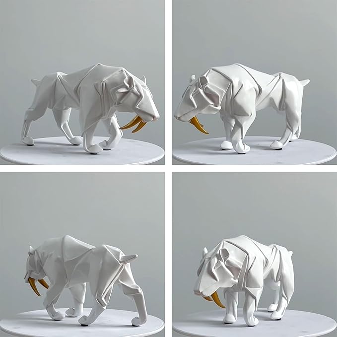 HAUCOZE Dinosaur Statue Arts Animal Figurine Modern Decor Leopard Sculpture Polyresin White 9.8inch