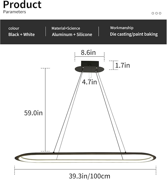 Island Lights, Linear Pendant Light LED Dimmable Hanging Light Fixture, 3000K-6500K with Remote Control,Chandeliers for Dining Room(Black,39.3IN)