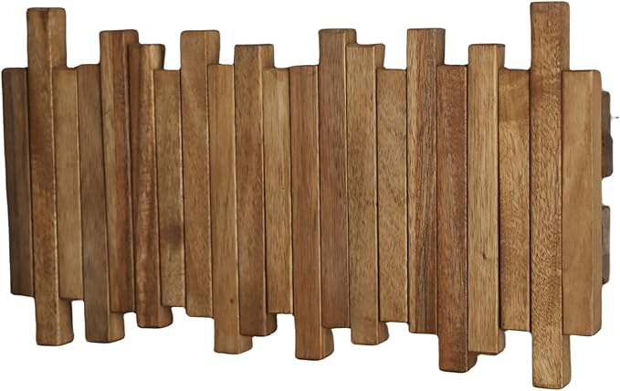 Natural Wood Wall Mounted Piano Coat Rack| Coat Rack Wall Mount| Flip Down Wall Hook Rack 5 Hooks| Entryway Wall Art Hook,Made of Acacia Wood (Wood Wax Oil staining Light Brown).