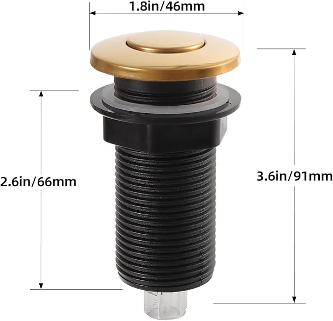 RQYEKDO Garbage Disposal 2.5" Air Switch Kitchen Sink Top Long Stainless Steel Polished Nickel Long for Food and Waste Disposal On/Off Air Button Parts Gold