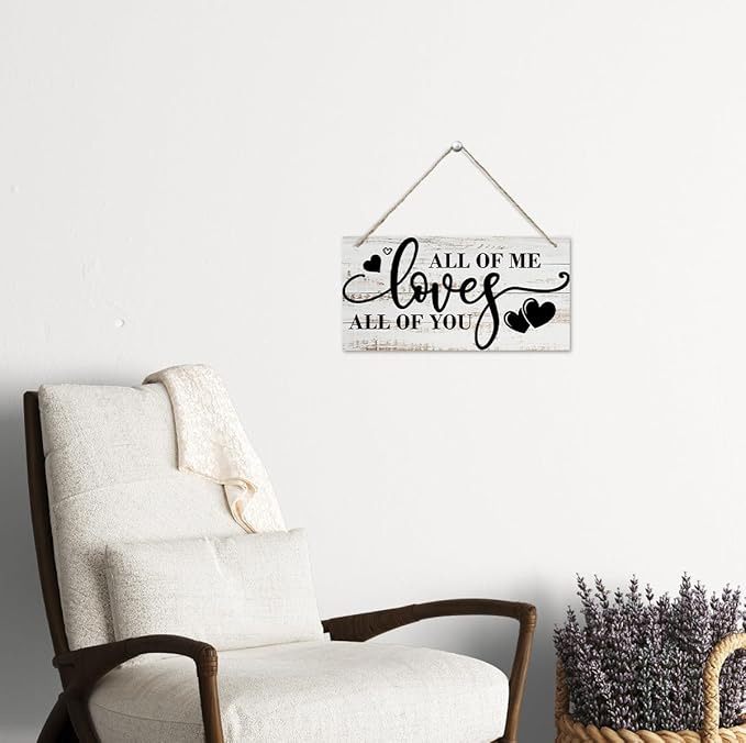 All Of Me Loves All Of You Wall Decor, Rustic Hanging Wooden Sign, Vintage Wooden Plaque, Modern Master Bedroom Sign, Love Quotes Wall Hanging Decor, Farmhouse Wall Decor, 11.8 * 5.9 Inch