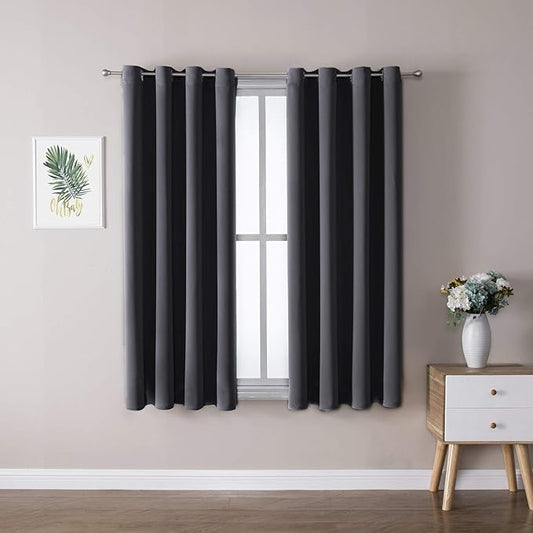 ChrisDowa Grommet Blackout Curtains for Bedroom and Living Room - 2 Panels Set Thermal Insulated Room Darkening Curtains (Dark Grey, 52W x 63L)