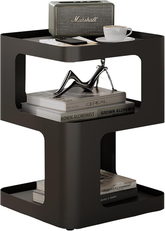 Modern Side Table, Metal Bedside Table Living Room, 3 Tier end Tables with Storage,Nightstand for Small Spaces, Living Room, Bedroom, Sturdy, No Assembly Required