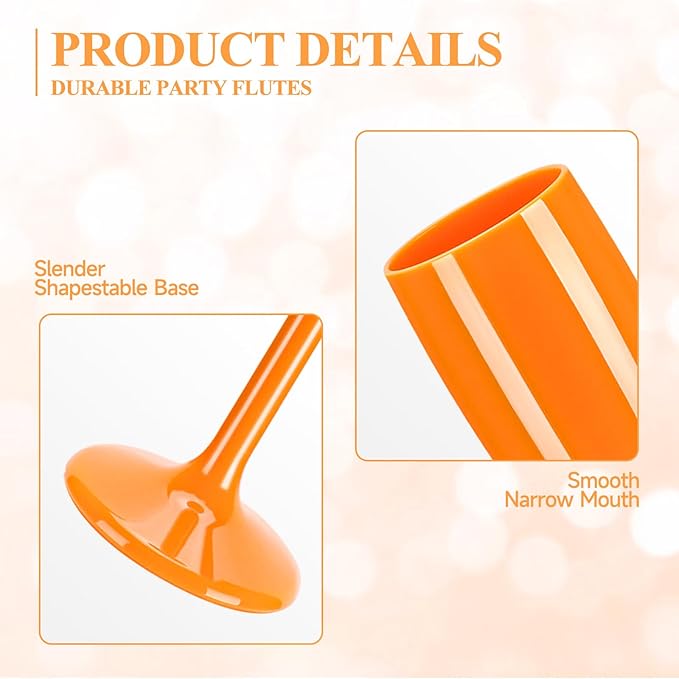 XUWAIDSGN Acrylic Champagne Flutes Toasting Glasses Unbreakable Mimosa Bar Reusable Wine Glasses Vintage Champagne Flutes Stemmed Drinking Cups 5.4 OZ for Christmas Birthday (24, Orange)