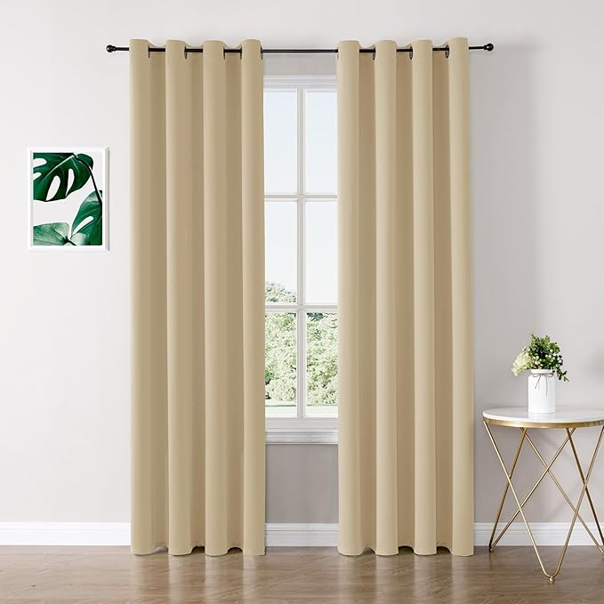 ChrisDowa Blackout Curtains 84 inches Long for Bedroom - 2 Panels Set Grommet Thermal Insulated Room Darkening Curtains for Living Room (Biscotti Beige, 52 x 84 Inch)