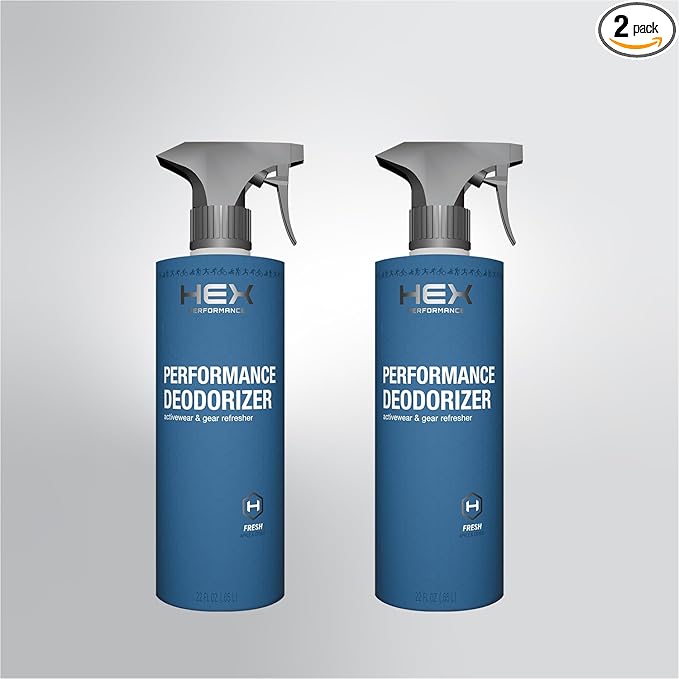 HEX Performance Deodorizing Spray, Fresh, 44oz (Pack of 2) - Awesome for Shoes, Gear, Activewear & Fabrics, Yoga Mats & Gym Equipment, Carpet, Pets, Odor Eliminator & Fabric Refresher Spray