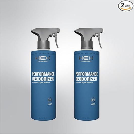 HEX Performance Deodorizing Spray, Fresh, 44oz (Pack of 2) - Awesome for Shoes, Gear, Activewear & Fabrics, Yoga Mats & Gym Equipment, Carpet, Pets, Odor Eliminator & Fabric Refresher Spray