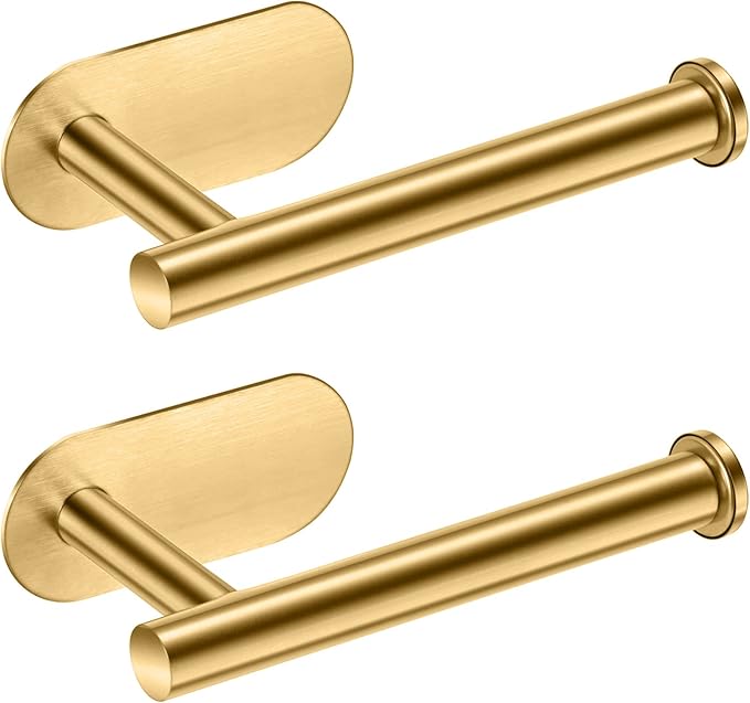 Toilet Paper Holder,Gold,Wall Mount, Upgraded Adhesive Toilet Roll Holder,no Drilling,Bathroom/Rv/Washroom,SUS 304 Stainless Steel,Rustproof (Gold, 2 Pieces)