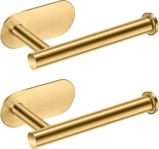 Toilet Paper Holder,Gold,Wall Mount, Upgraded Adhesive Toilet Roll Holder,no Drilling,Bathroom/Rv/Washroom,SUS 304 Stainless Steel,Rustproof (Gold, 2 Pieces)